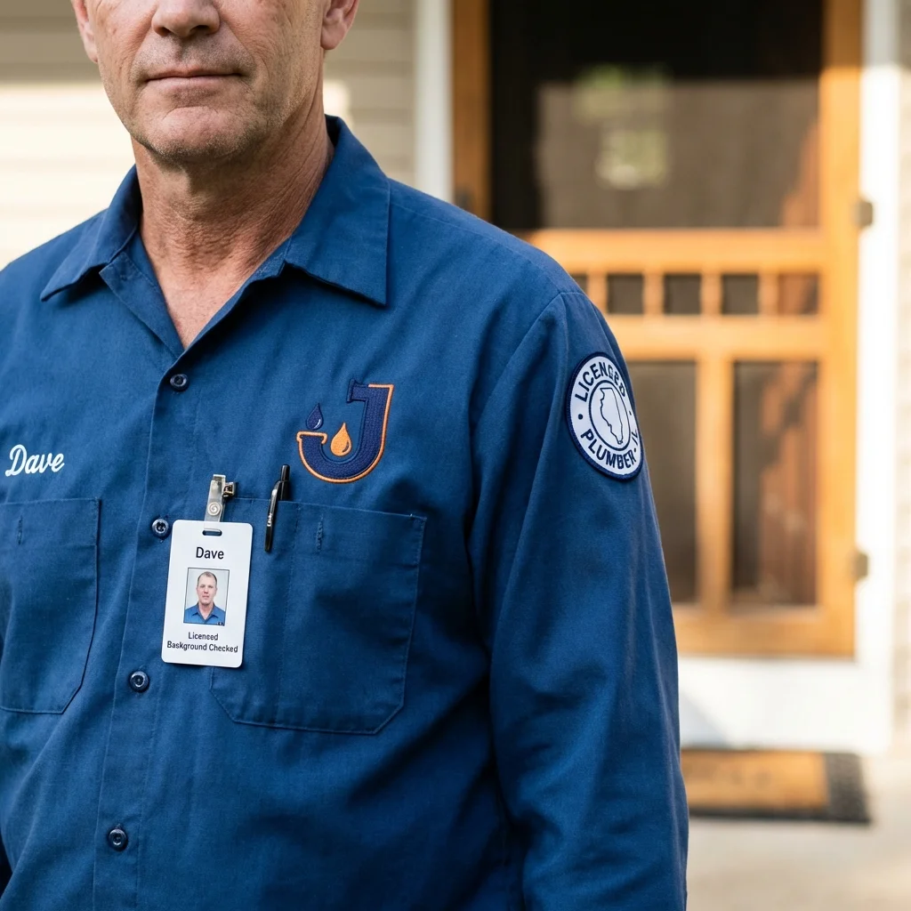 Licensed plumber showing ID badge in Melrose, MN