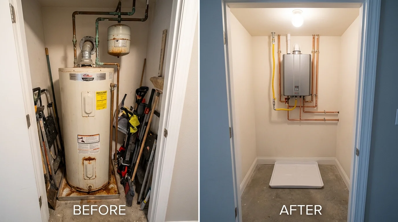 Tank water heater versus wall-mounted tankless unit comparison for Melrose, MN homeowners